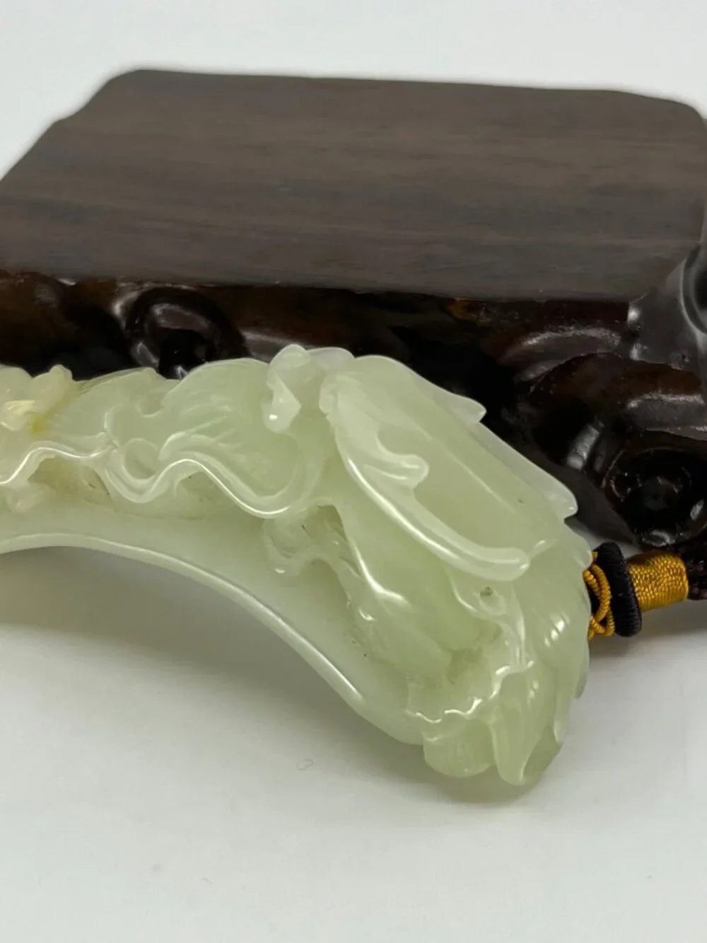 Chinese Hetian Jade Pendant w Double Dragons & Fire Ball